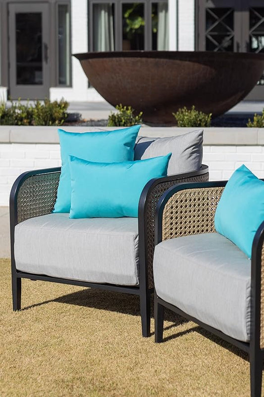 RSH DECOR: Square Throw Pillows Set of 4 | 17” x 17” | All-Weather Spun Fabric | Water and Fade-Resistant | Outdoor Accent Pillows for Patio Furniture | Cancun