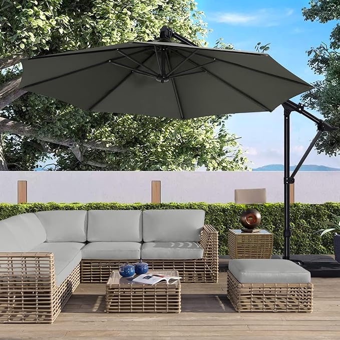 ABCCANOPY 10FT Cantilever Umbrella Offset Hanging Patio Umbrella with Base Stand Rotate and Tilt,Suitable for Garden, Lawn, Backyard(Dark Grey)