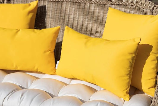 RSH DECOR: Square Throw Pillows Set of 2 | 24” x 24” | All-Weather Spun Fabric | Water and Fade-Resistant | Outdoor Accent Pillows for Patio Furniture | Yellow