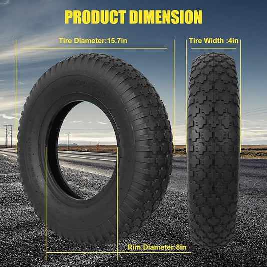 4.80/4.00-8 Tire and Inner Tube, Premium Rubber Wheelbarrow Replacement Parts for Hand Truck Lawn Mower Dollies Wagon Dolly Trailers Go Kart 2 Pack