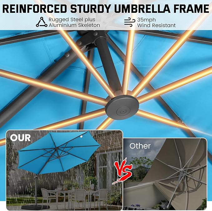 Hotime 10ft Patio Umbrella Outdoor Patio Windproof and Height adjustable, Heavy Duty Aluminum Round Offset Patio Umbrella Cantilever Pool Umbrella with 360°Rotation for Garden Deck Pool, Light Blue