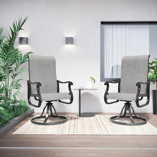 Amopatio Patio Swivel Chairs Set of 2, Outdoor Swivel Rocker Dining Chairs with All Weather Textilene High Back & Metal Frame, for Backyard Deck Lawn, Light Gray