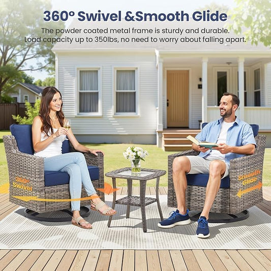 Patio Furniture Set, 5 Pieces Outdoor Wicker Rattan Sofa Couch with Rattan Chair, Ottomans and Comfy Cushions, All Weather Patio Conversation Sets, Suit for Porch Deck Garden