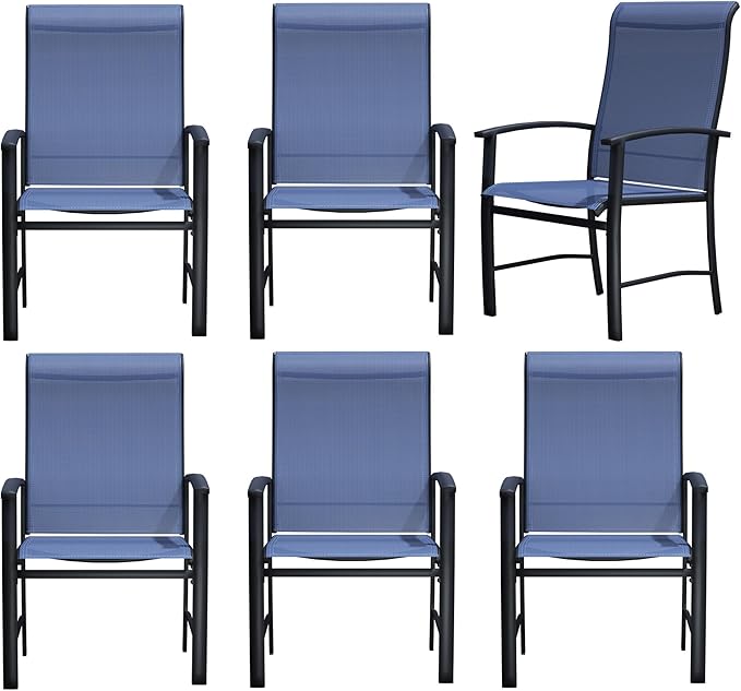 Outdoor Dining Chairs Set of 6, Stackable Patio Chairs with Metal Frame & Textilene Fabric, Perfect for Patio Garden Deck, Blue