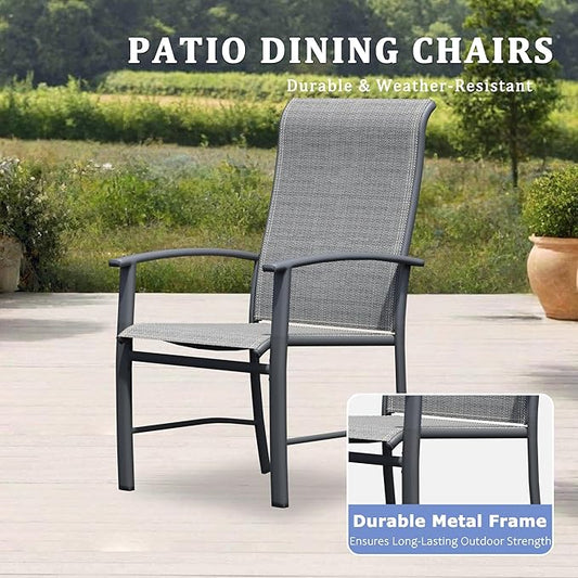 Outdoor Dining Chairs Set of 4, Stackable Patio Chairs with Metal Frame & Textilene Fabric, Perfect for Patio Garden Deck, Grey