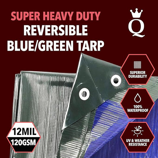 QUEEN OF TARPS | 20x25 Super Heavy Duty Tarp Waterproof, 200 GSM is 20 MIL, UV/Tear Resistant Tarp, Camping, Outdoor Furniture, Car, Tents, Painting, Firewood Protection | 20x25, Super Duty