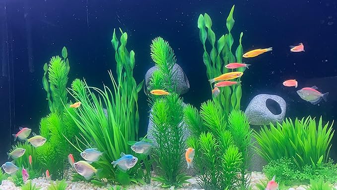 BEGONDIS 18pc Artificial Aquarium Green Plants Set, Realistic/Natural Style, Artificial Plastic Aquarium Plants for Aquarium Decorations