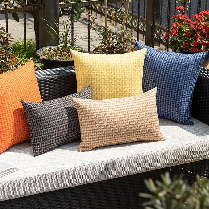 Kevin Textile Outdoor Waterproof Throw Pillow Covers Pack of 2 Farmhouse Decorative Cushion Covers for Garden Patio Tent Balcony Bench Couch Sofa 12x20 Inch, Dark Grey