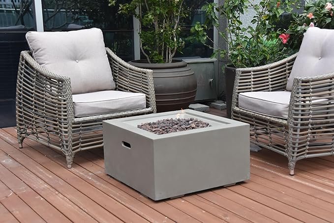 AMS Fireplace | Modeno | Ridgefield | Firepit Table | Cover and Lava Rocks Included | (Fuel; Natural Gas - Light Gray)