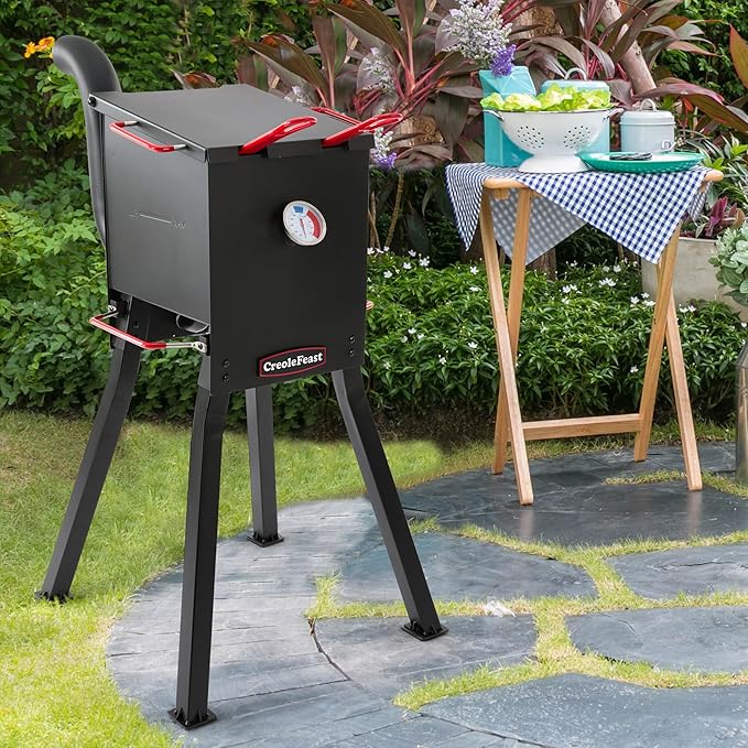 Creole Feast DF02B Outdoor Propane Deep Fryer with Baskets and Lid, 17 Qt. Oil Capacity & Real-Time Temperature Control, 54,000 BTUs Output for Frying Fish, Chicken Wings and French Fries, Black