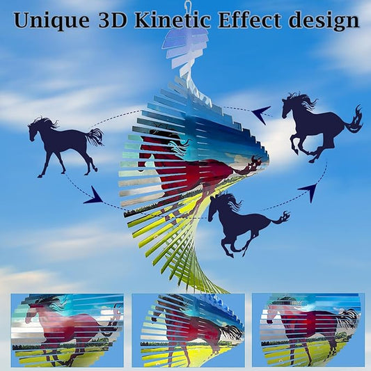 Horse Wind Spinners for Yard and Garden,Creates a Galloping Horse Effect,15In 3D Outdoor&Indoor Hanging Kinetic Yard Art Decor Wind Sculpture,Horse Gift for Women/Mother/Father/Men/Unisex