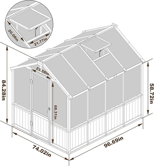 BlueWish 6x8FT Greenhouse, Greenhouse for Outdoor with Cedar Frame, Adjustable Vent, Wood Greenhouses with Polycarbonate Panel, Green House for Outside, Garden, Backyard, Black