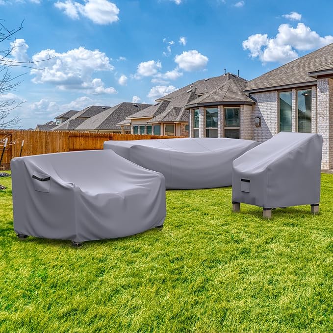 Patio Sofa Cover Waterproof - Heavy Duty 2-Seater Outdoor Couch Cover, Patio Furniture Covers with Air Vent and Handles, 60" L ×34" D×30" H, Gray