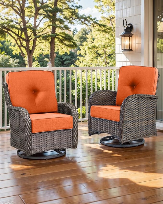Luxury 22x24/22x25 6-Inch Outdoor Cushions for 5 Peice Patio Furniture Set - Set of 5 Water Repellent Pillow for Wicker Rocking Swivel Chairs Loveseat Couch Sectional Sofa - Orange