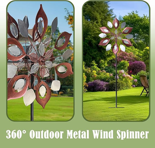 GUAGUA Classical Metal Wind Spinner Outdoor, 360 Degrees Swivel Wind Spinners for Yard and Garden, 74 in Wind Sculptures Willow Leaves Patio Decor (Red)