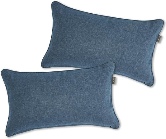 Outdoor Lumbar Pillows Water Resistant 12x20 inch,Decorative Throw Pillow Set of 2 with Insert,Hidden Zipper Headrests for Patio Furniture Sofa Couch Chair(Denim Blue)