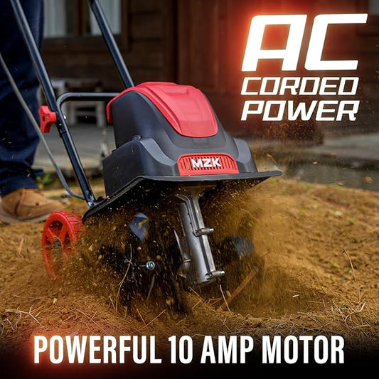 MZK 12-Inch 10.5 Amp Corded Electric Tiller/Cultivator for Gardening, 8-inch tillling Depth with Adjustable Wheels, Electric Garden Rototiller for Garden/Lawn/Yard/Soil Digging