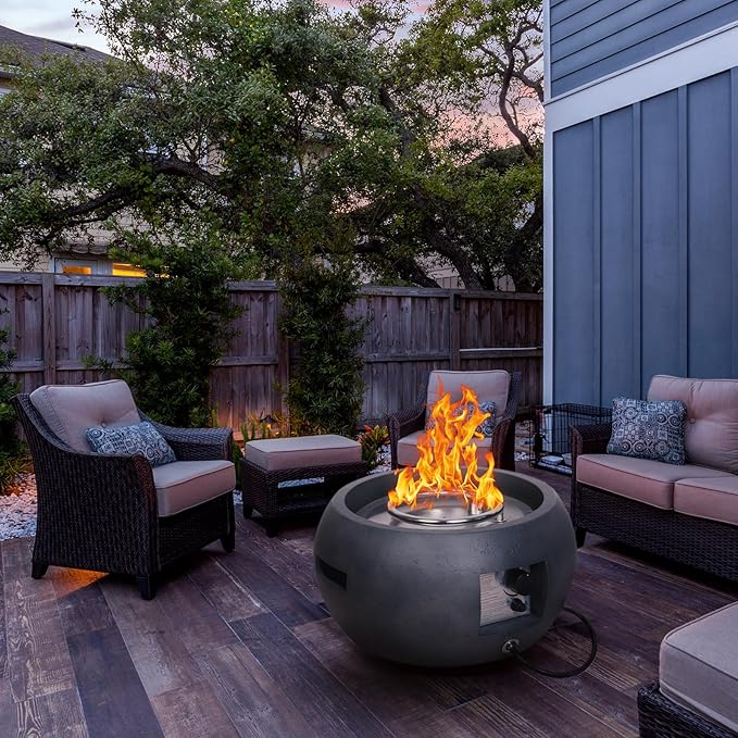 Afterglow TerraFab 22" Round 40,000 Btu Propane Fire Pit for Outdoor Patio Garden Backyard Decking Décor, Weather Resistant Cover and Lava Rocks Included, CSA Certificated, Dark Grey