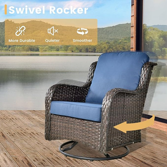 HOOOWOOO Patio Furniture Set,6 Piece Outdoor Furniture Set with Swivel Chairs,Wicker Patio Conversation Couch Chairs Ottoman Set,Navy Blue