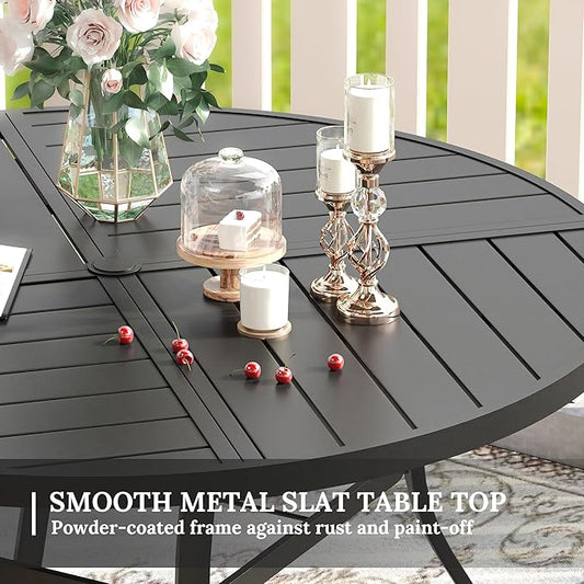 VICLLAX 5 Pieces Patio Dining Set for 4, Outdoor Furniture Set Includes 40.6" Round Outdoor Table and 4 Patio Swivel Chairs for Lawn Garden, Black Tabletop and Mixed Brown Fabric