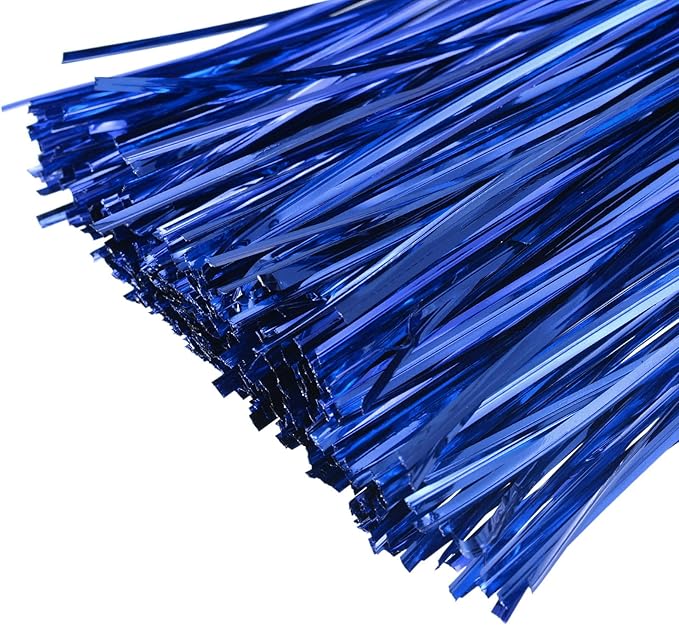 MECCANIXITY Foil Twist Ties 3" 8cm Metallic Plastic Closure Tie for Tying Bread, Candy, Cookies, Gift Bags Arts Crafts Ties Blue Pack of 750