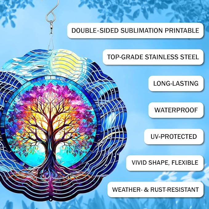 Tree of Life Wind Spinner, 3D Hanging Stainless Steel Garden Spinner, Wind Spinner Hanging for Outdoor & Indoor Décor, Unique Gifts for Yard Garden Decoration or Patio Décor (Tree of Life)