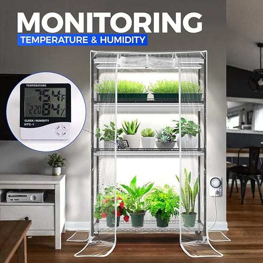 Barrina CX5Z Indoor Greenhouse with Grow Light, 6PCS 30W per Light Full Spectrum T8 Plant Lights, 4-Tier Portable Metal Plant Stand Tent and Thermometer for Seed Starting, 35.4x13.8x59IN