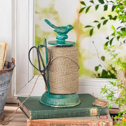 Sungmor Cast Iron Garden Twine Holder Set - 1300ft. Natural Jute Twine String & Rope Rack & Scissors - Decorative & Practical Home Arts Crafts Tools for Picture Display Gift Wrapping Packing Gardening