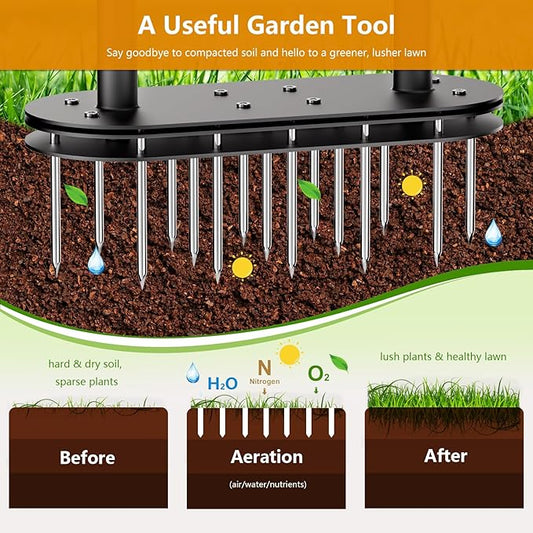 seasky Lawn Aerator Spike Metal Manual Dethatching Lawn Aerator Tool with 15 Iron Spikes Spring-Loaded Design Grass Aerator Tools for Yard, Patio, Garden Tool (15 Nails)