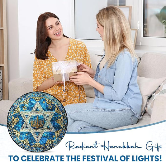 FLAGWIX Christmas Hanukkah Gifts for Women Men - Star of David Stained Glass Window Hanging 10 in - Hanukkah Decorations Suncatcher, Religious Jewish Gifts for Mom Grandma, Christmas Decorations
