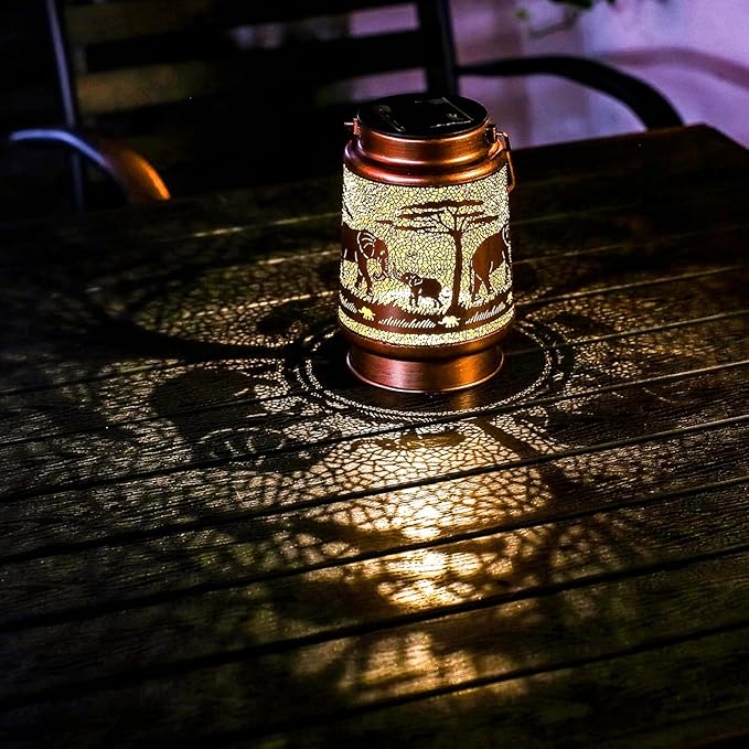 Elephant Solar Lanterns Outdoor Waterproof Hanging Solar Lights Elephant Gifts for Women Men Metal Decorative LED Lanterns for Yard, Patio, Lawn, Tabletop, Pathway, Landscape, Garden Decor