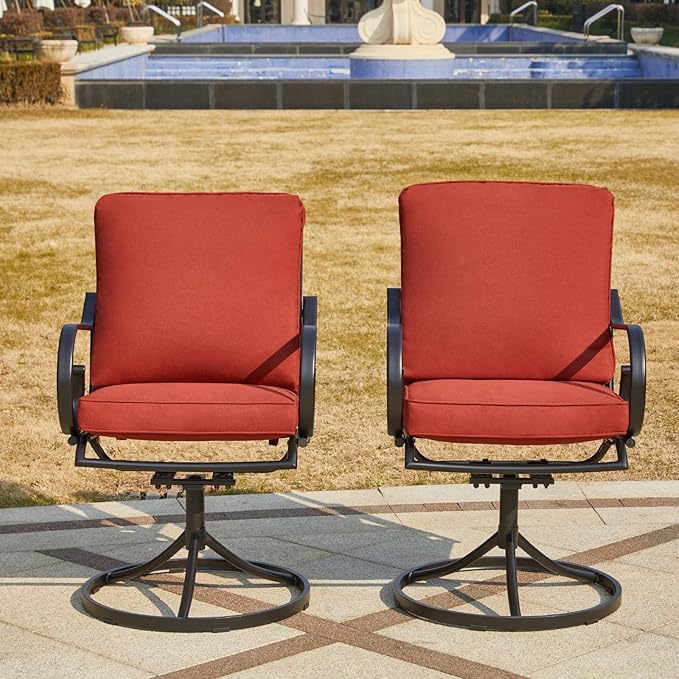 MELLCOM Patio Swivel Chair Set of 8, Heavy Duty Outdoor Dining Chairs with Thickened Cushions, Metal Patio Chairs Gentle Rocker for Outside, Garden Lawn & Porch, Backyard, Red