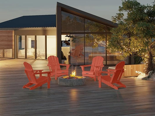 MUCHENGHY Folding Adirondack Chairs Set of 2, Patio Chairs, Lawn Chairs, Outdoor Chair, Adirondack Chair Plastic, Fire Pit, Weather Resistant with Cup Holder for Deck, Backyard, Garden(Orange)