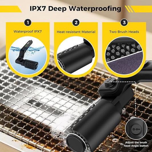 Electric Rotary Grill Brush for Outdoor Grill, 3-Speed Power Control, 304 Stainless Steel BBQ Grill Brush with No Bristle Shedding, 90 Mins Extended Runtime Grill Cleaning Brush
