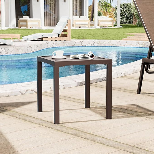Crestlive Products Outdoor Side Table 1PC - Small Metal Square End Table - Easy to Assemble, Weather Resistant Ideal for Garden, Patio, Poolside, Beach, Balcony, Porch