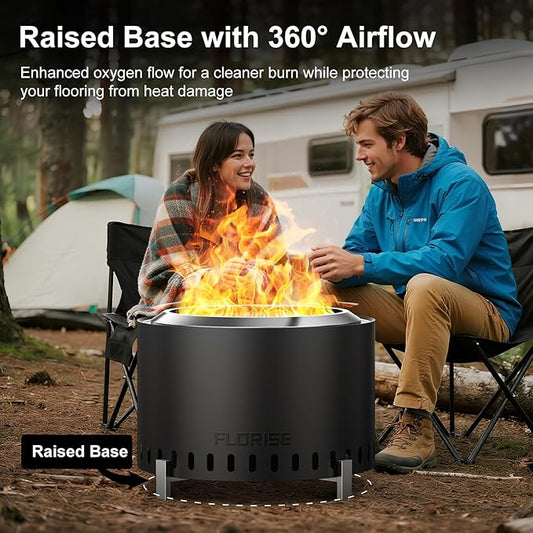 27 Inch Smokeless Fire Pit, Outdoor Portable Firepit with Waterproof Cover & Poker, Stainless Steel Wood Burning Fireplace for Outside,Patio, Camping, Bonfire,Black