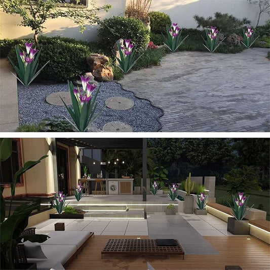 Homight Metal Agave Plant Outdoor Decoration Lily Mexican Yard Art Garden Gift Home Decor Hand Painted Metal Agave Garden Yard Statue, Outdoor Lawn Ornaments(3 Big Purple Lilies)