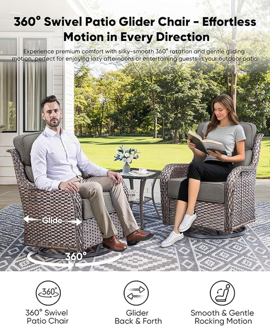 HUMMUH Wicker Patio Furniture Set 6inch Thick Cushion Deep Seat Outdoor Swivel Rocker Patio Chairs Set of 2 with Ottomans Conversation Set for Porch Garden Deck