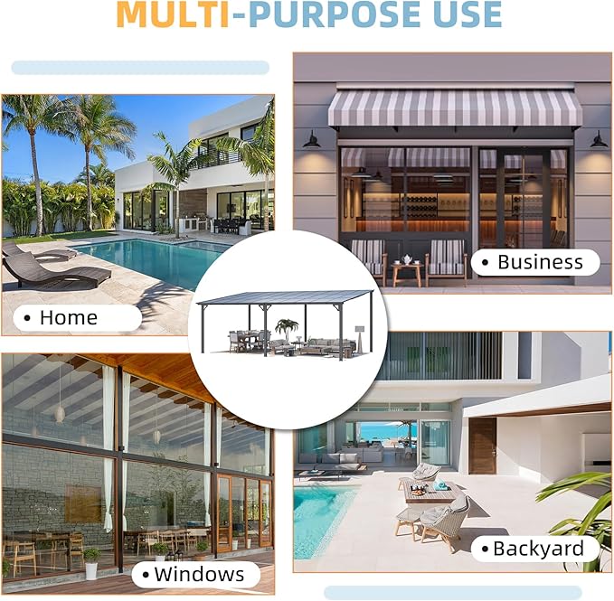 AECOJOY 22' x 10' Gazebo for Patio, Large Wall-Mounted Hard Top Lean-to Gazebo Pergola with Roof 10' x 22' on Clearance, Heavy Duty Patio Awnings for Decks, Backyard