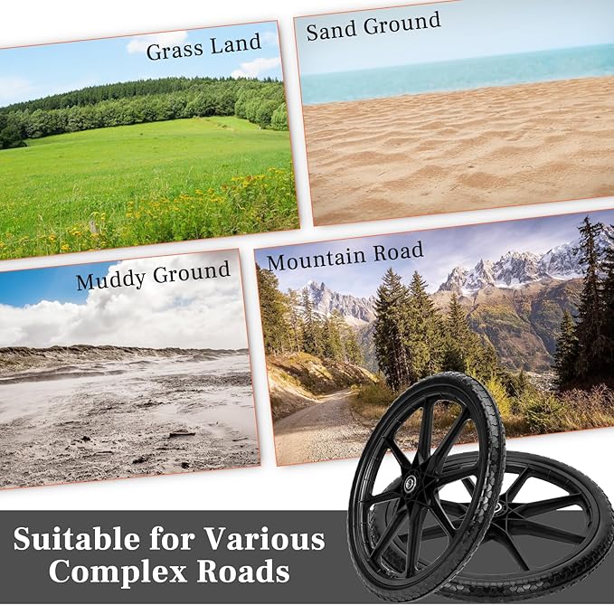 Upgraded 20x1.95" Flat Free Tires Compatible with rubber-maid Wheelbarrow Wheels, 20" Flat Free Tires with 3/4" Bearing Replacement for Cart Wheels/Big Wheel Utility Carts(3/4" Bearing)