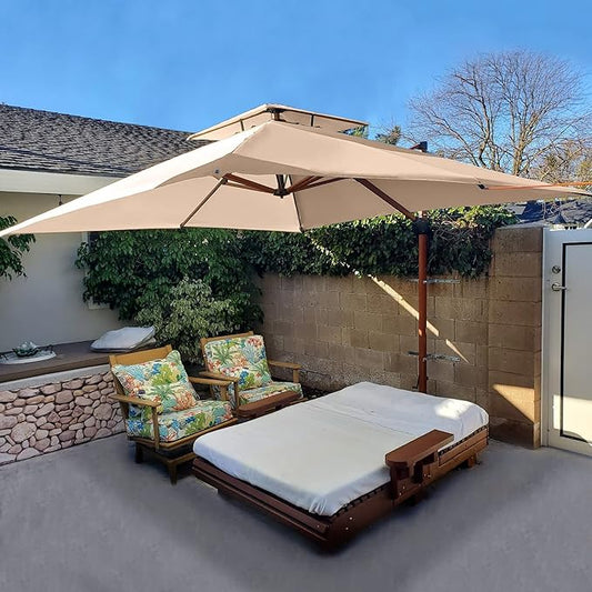 PURPLE LEAF 10ft Patio Umbrella Outdoor Square Umbrellas Large Cantilever Umbrella Windproof Offset Umbrellas Heavy Duty Sun Umbrella for Garden Deck Pool Patio, Beige