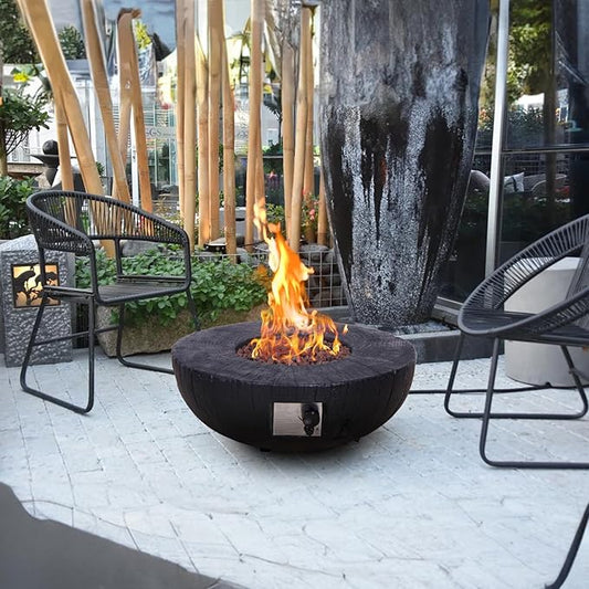Afterglow TerraFab 28" Round 30,000 Btu Propane Fire Bowl Fire Pit for Outdoor Patio Garden Backyard Decking Decor CSA Certificated, Black