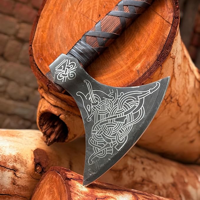 MDM-012 Custom Handmade Viking Axe Real Tomahawk Viking Hatchet Beared Camping Axe, 5160 HIGH Carbon Steel Blade, Throwing Set Vintage Ax Viking Gift for Him - Viking Gifts for Him