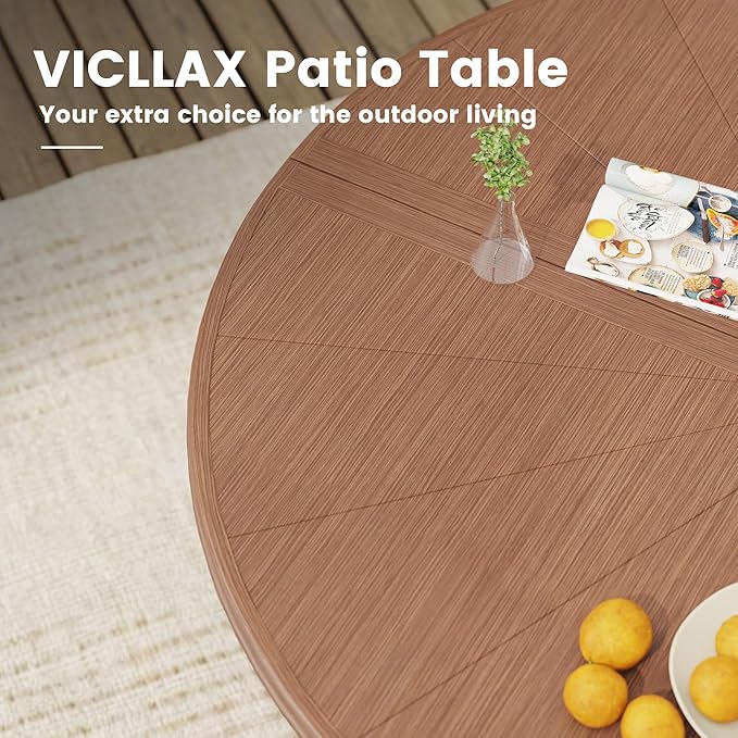 VICLLAX Outdoor Patio Round Dining Table, 53"x 53" Aluminum Tabletop for Deck Lawn Garden Backyard, Walnut