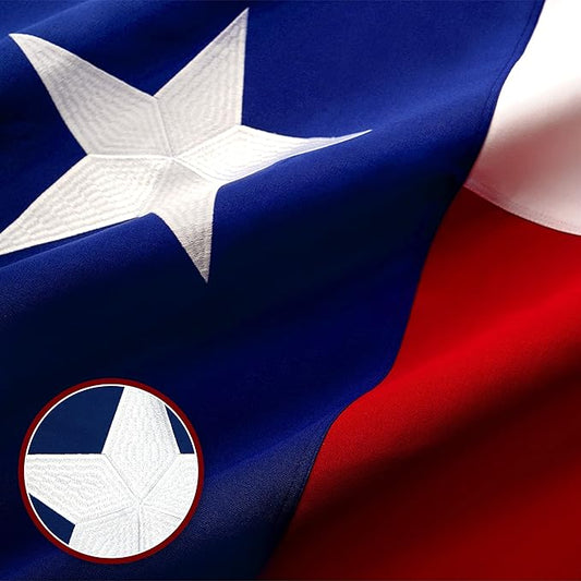 G128 Texas State Flag | 2x3 Ft | StormFlyer Series Embroidered 220GSM Spun Polyester | Embroidered Design, Indoor/Outdoor, Brass Grommets, Heavy Duty, All Weather