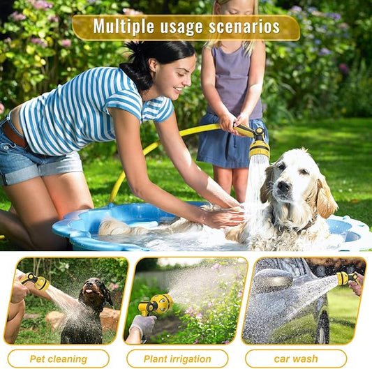 Garden Hose Nozzle, Heavy Duty Water Hose High Pressure Sprayer with 10 Watering Patterns, Thumb Control On Off Valve, for Watering outdoor Plants & Lawn, Car & Pet Washing(Yellow)