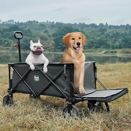 TIMBER RIDGE 49" Extra Long Collapsible Folding Wagon with Tailgate and Brakes, 250L Capacity All-Terrain Wagon Carts Foldable, 300lbs Portable Cart for Dog, Garden, Outdoor Camping Sports, Grey