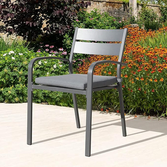 Soleil Jardin Outdoor Aluminum 2-Piece Patio Dining Chairs with Cushions, Stackable Bistro Chairs for Balcony, Garden, Backyard, Dark Grey Finish & Grey Cushion