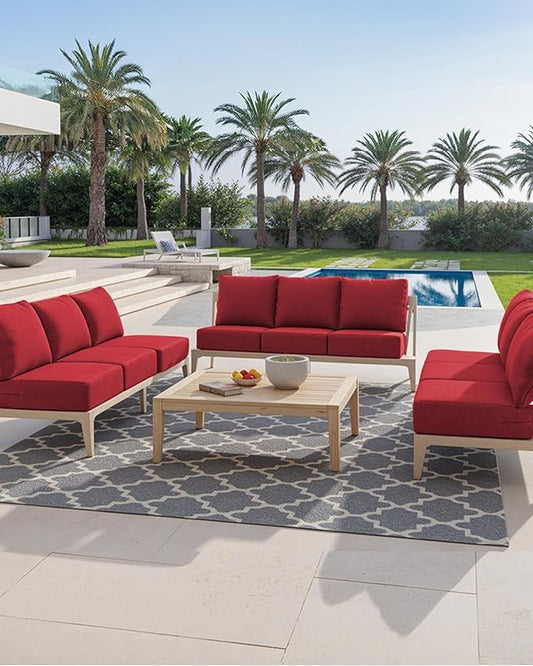 Luxury 24x24x6 Inch Outdoor Deep Seat Cushions Set of 6 - Comfortable Patio Zipper Chair Cushion for Outside Sets Wicker Dining Rocking Swivel Chairs Loveseat Couch Sectional Sofa - Red