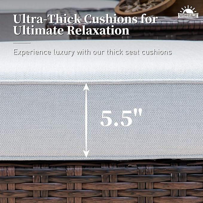 Patio Furniture Set with Swivel Chairs, High Back Wicker Rattan Set with 5.5" Thick Cushions, Fire Pit Table and Ottomans, All Weather Outdoor Conversation Set for Backyard Deck,7 Seats, Light Grey